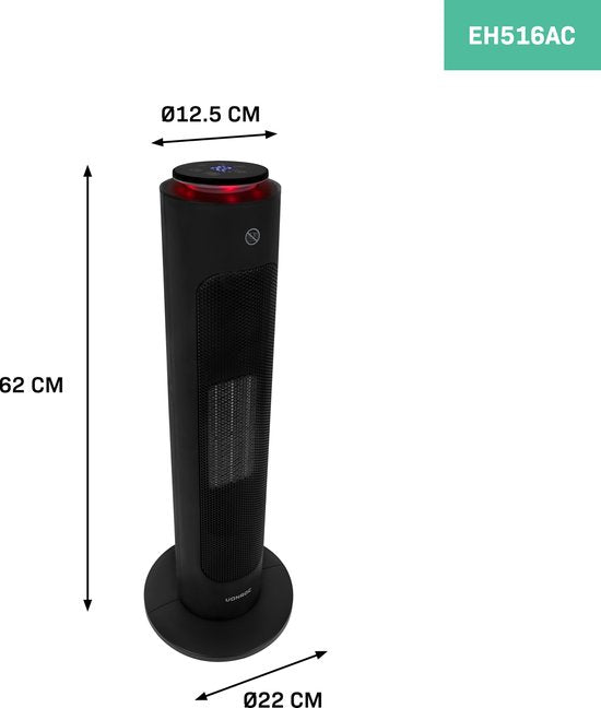VONROC Luxe elektrische kachel - ventilatorkachel - 1300W/2000W - bediening zowel met App (via Wifi) als handmatig - torenmodel - keramisch - AUTO Modus - zwenkfunctie - thermostaat en timer - 20m2 - Incl. afstandsbediening