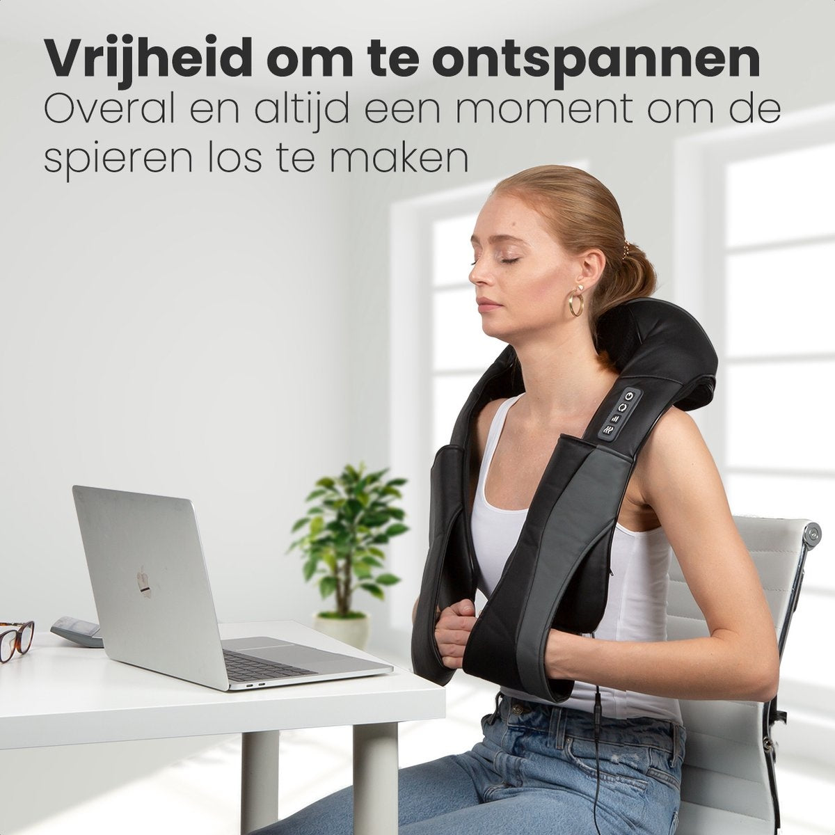 Auronic Shiatsu Massagekussen – 3 Intensiteitsstanden – Warmtefunctie tot 40°C – 41 x 17 x 50 cm – Zwart/Grijs