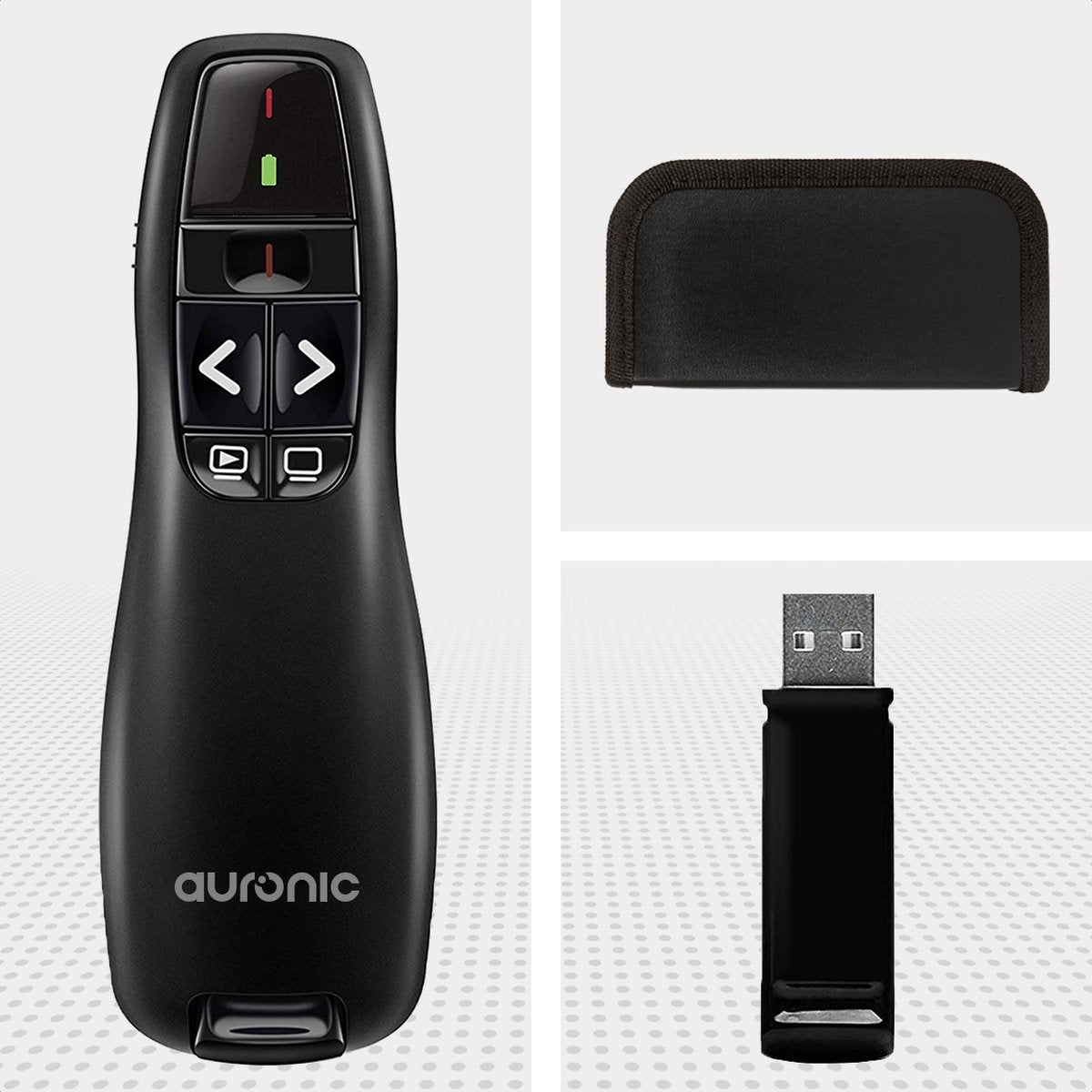 Auronic Presenter - Draadloos - Laser Pointer - Presentatie Klikker - 20 Meter - Incl. Hoes - Zwart