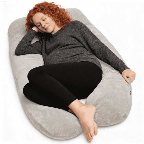 Earkings zwangerschapskussen hoes - 140 x 80 cm - U-vorm - lichtgrijs - wasbaar