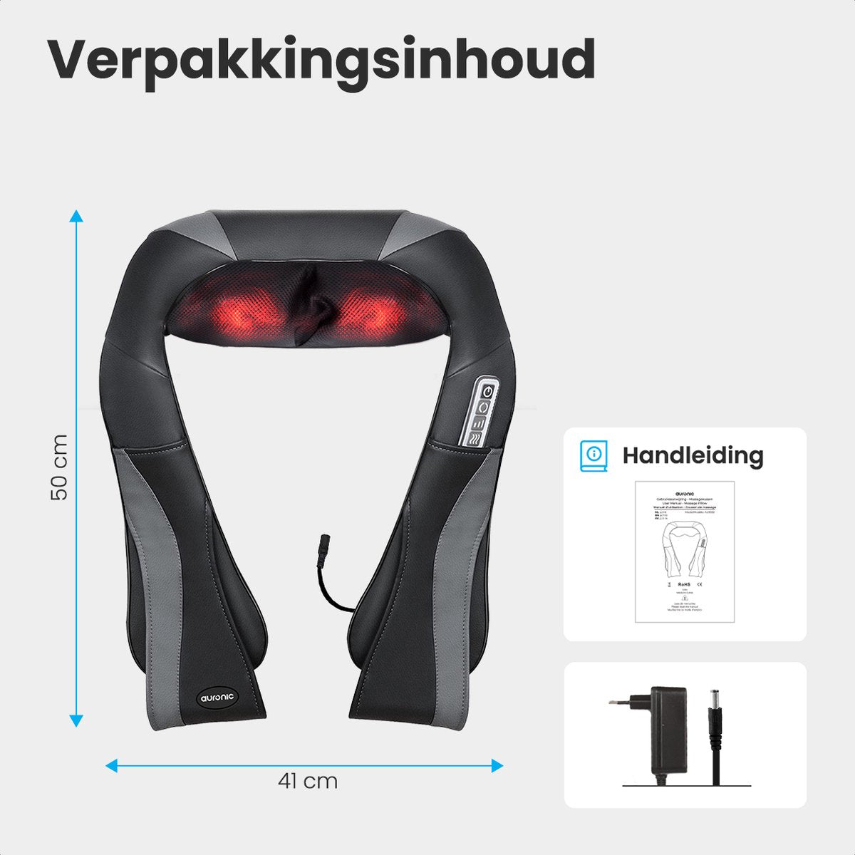 Auronic Nekmassage Apparaat en Rugmassage Apparaat Bundel - Warmtefunctie - Elektrisch - Zwart/Grijs