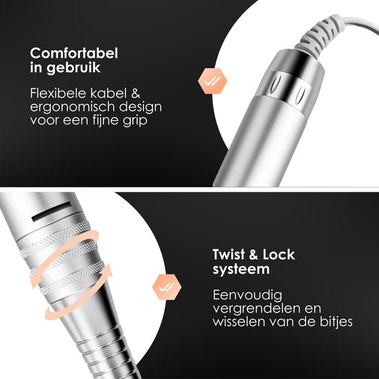 Beeperfect Nagelvijlset – Draadloos, Incl. 100 Schuurrolletjes & 25 Bitjes – 18 V – Wit/Rosegoud
