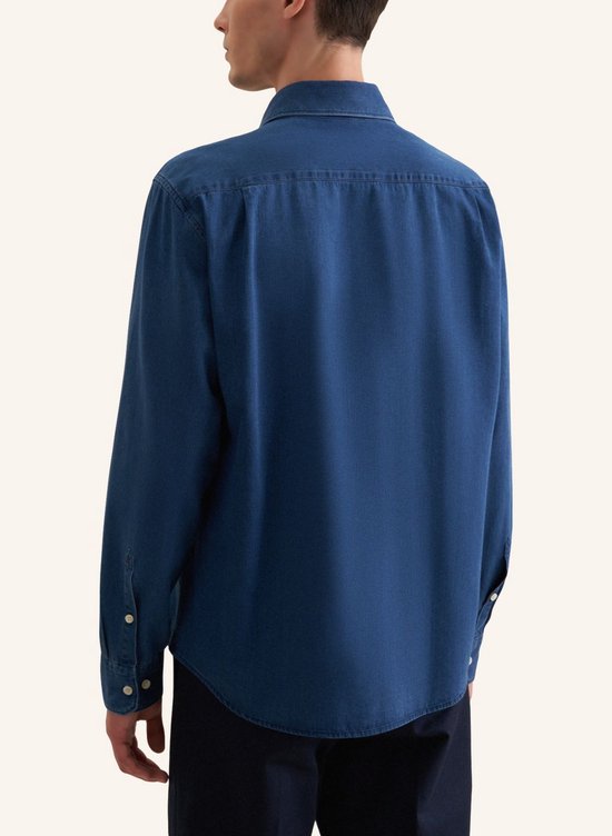 Seidensticker regular fit overhemd - twill - blauw - Strijkvrij - Boordmaat: 42