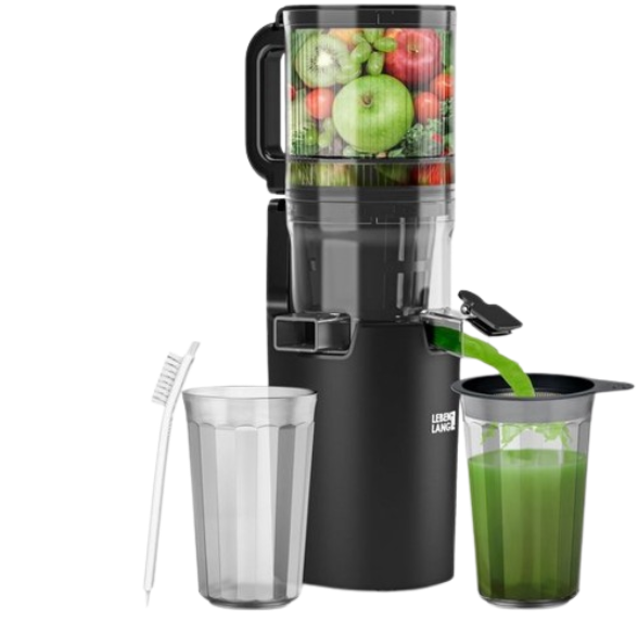 LEBENLANG Slow Juicer – Verticale Sapcentrifuge met 12 cm Invoeropening – 300W – Inclusief 2 Sapbekers – BPA-vrij – Voor Hele Groenten en Fruit