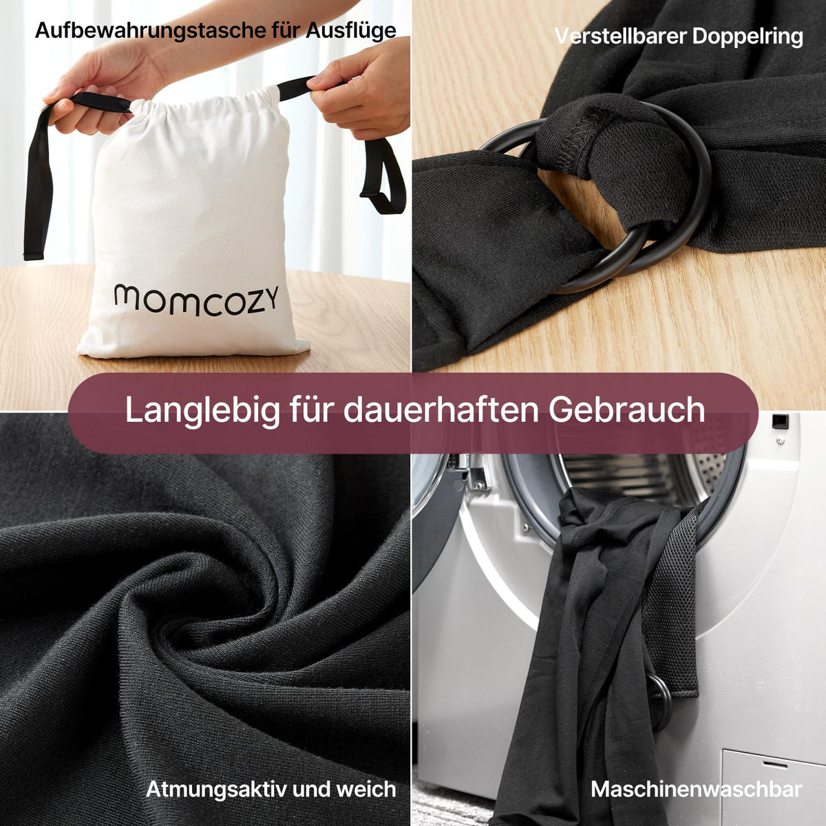 Momcozy BJ001 babydraagdoek - zwart