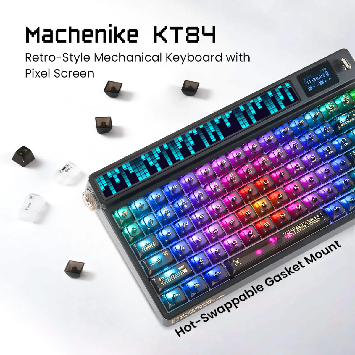 Machenike KT84-B84W 75% Mechanisch Toetsenbord - Wit - Gateron Yellow, RGB, Tri-Mode