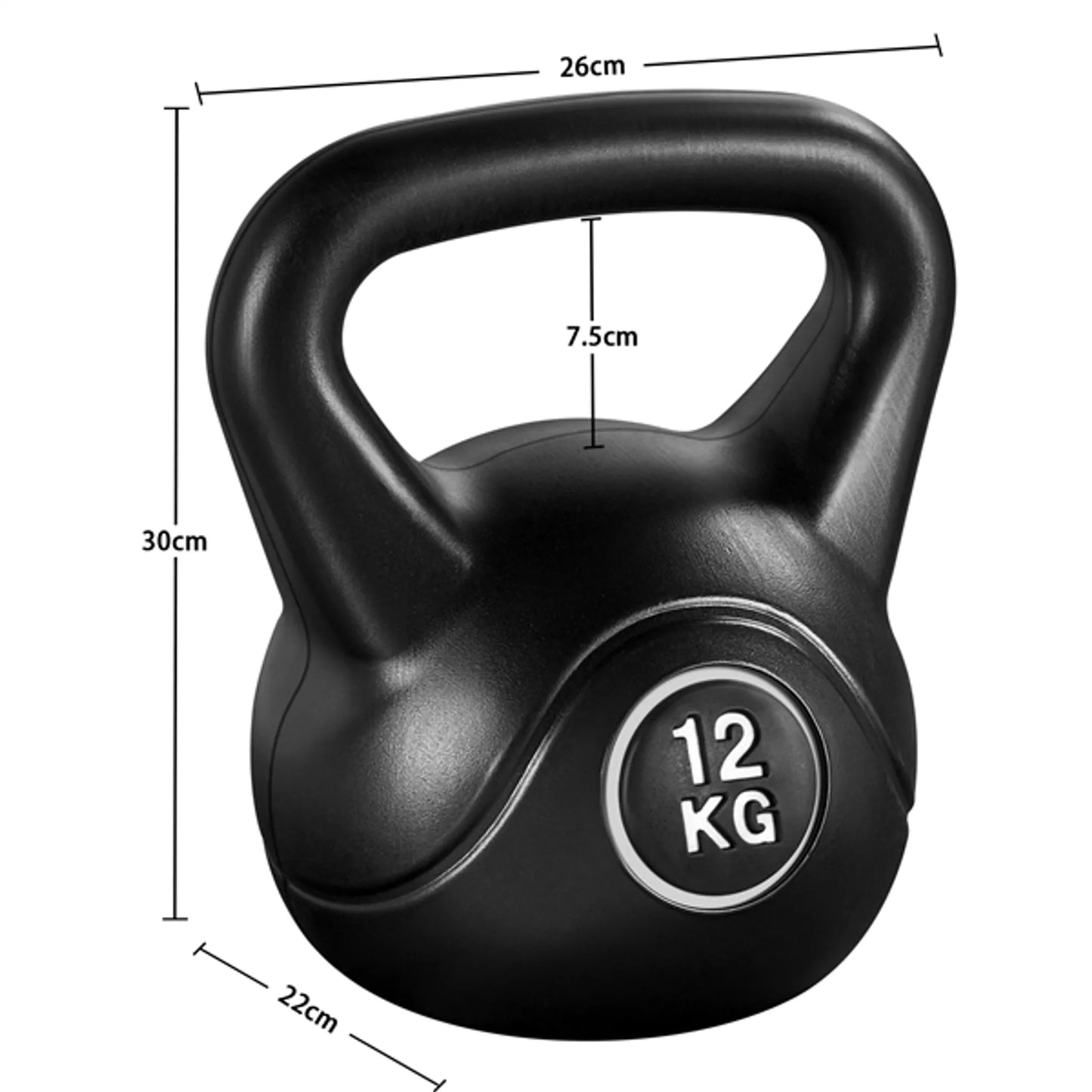 Yaheetech Kettlebell 12 kg – 26 x 22 x 30 cm – Voorzien Van Harde Kunststof Behuizing En Afgeronde Randen En Platte Basis – Voor Krachttraining En Thuisgebruik – Zwart Kunststof En Beton