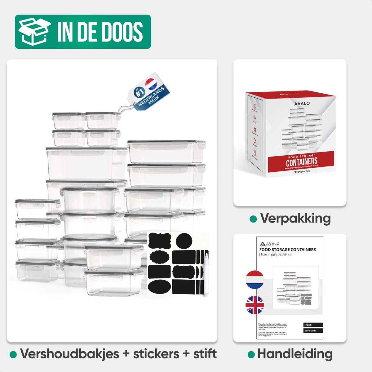 Avalo Vershoudbakjes - 30 Delige set - BPA Vrij