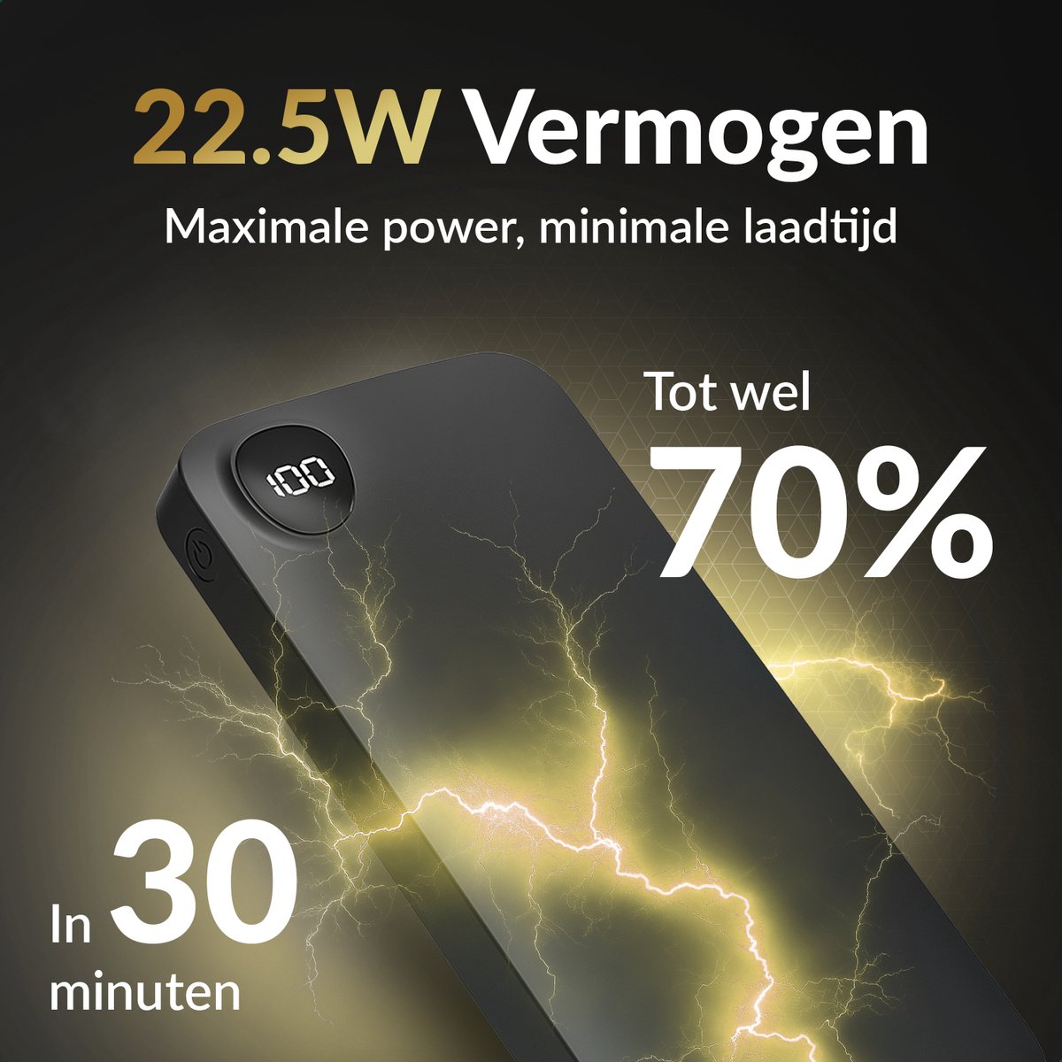 Surge Powerbank 20.000mAh - 22,5W Snellader - 2x USB-C & 1x USB-A - LED Display - Zwart - 14,5 x 6,8 x 2,9 cm