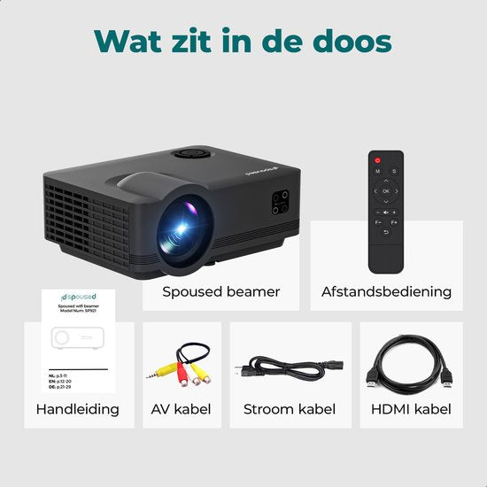 Spoused Beamer - Full-HD - 11.000 Lumen - Streamen Vanaf Je Telefoon Met WiFi - Mini Beamer - Zwart