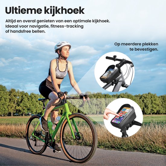 Telefoonhouder Fiets - Waterdicht en Touchscreen Compatibel - GSM Houder Fiets - tot 6,4" Telefoons - met Opbergvak - Zwart - van Saaf