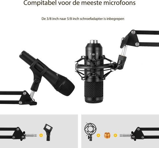 UPLY Microfoon Arm - Inclusief Popfilter en Shockmount - Zonder Microfoon - Boom Arm - Mic Stand - Statief - Opvouwbaar - 360 Graden - Zwart