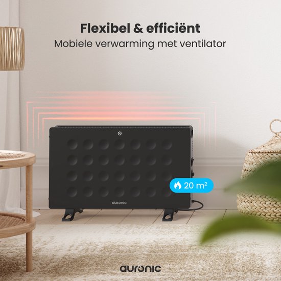 Auronic Convectorkachel - 2000W - Ingebouwde Ventilator - Elektrische Kachel - Met Thermostaat - Heater - Zwart