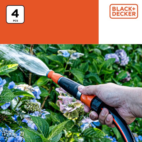 BLACK+DECKER Tuinslangkoppelingen Set van 4 - Tuinslangkoppelingen/ 2x Waterstop/ Tussenstuk - Zwart/ Oranje