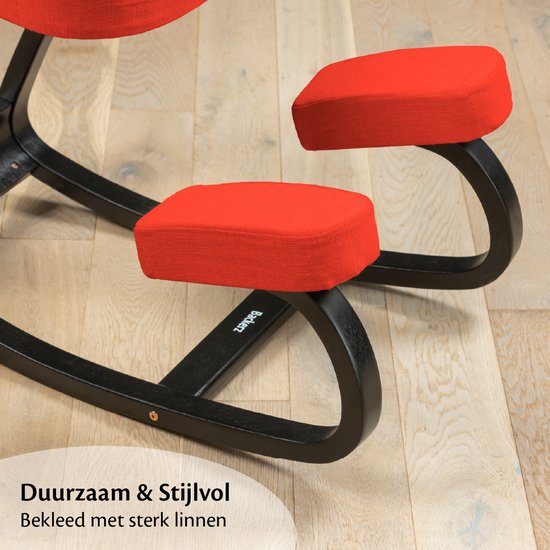 Backerz® Kniestoel - Ergochair - Ergonomische werkkruk en Bureaustoel - Werkkruk - Max 130 kg - Zwart gelakt Hout, Rood Linnen