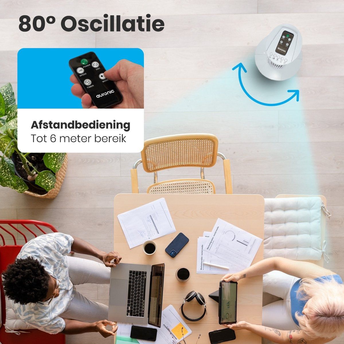 Auronic Torenventilator - Staande Ventilator met Afstandsbediening - Timer - 50W - 45dB - 74cm - Wit