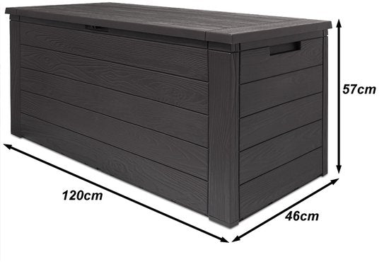 Woody Tuin Opbergbox - 324 liter 45x120x60 cm - Tuinkussenbox - Antraciet/bruin