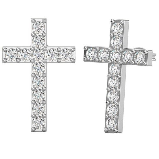 Yolora Dames Oorbellen Kruis - Kalpa Camaka Kristallen - Zilverkleurig - 18K Witgoud Verguld - Vrouwen Oorhangers Zilver - Sieraden - Luxe Giftbox - Geschenkdoos - Cadeau doos - Mooie Cadeauverpakking - Moederdag Cadeautje