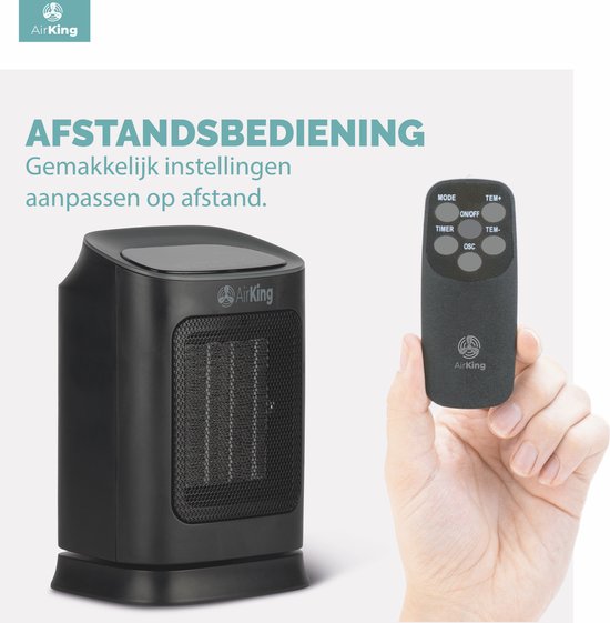 AirKing Elektrische Kachel - Compacte Keramische kachel met touchscreen - Kachelventilator 2 Standen 900 en 1800 Watt - Kantelbeveiliging - Draagbaar