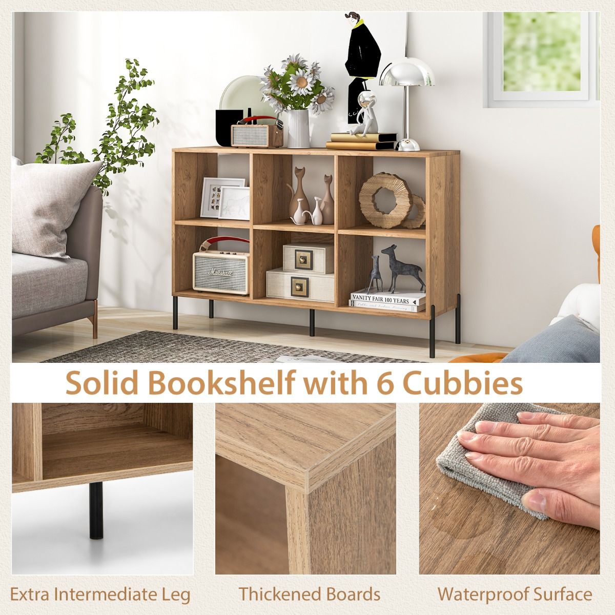 Coast Boekenkast - 6 vakken - 2 niveaus - verstelbare planken - wit/naturel