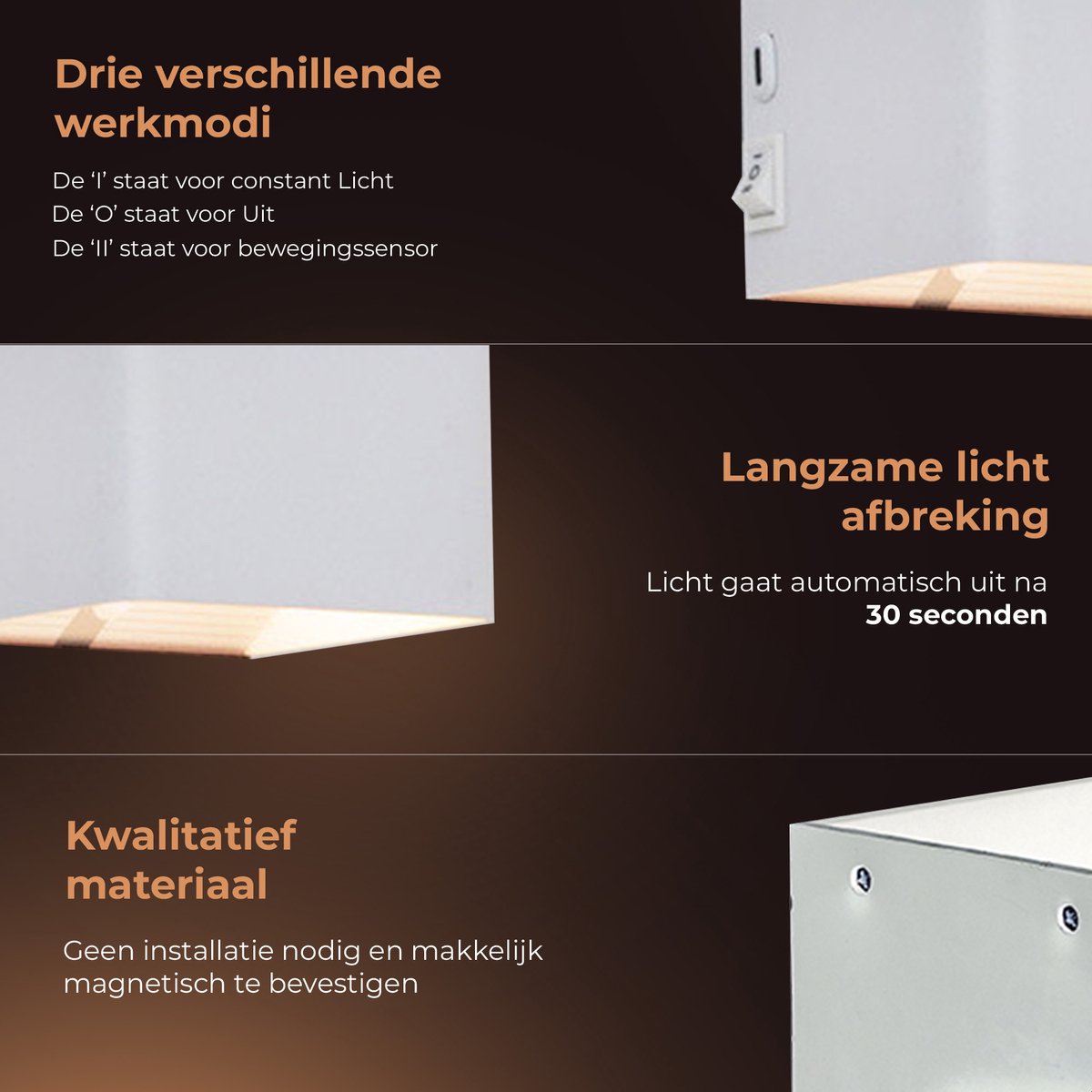Techvavo® Oplaadbare Wandlamp - 2 Stuks - Draadloos, Smart, Wit - Voor Woonkamer, Badkamer, Kinderkamer, Slaapkamer - 12x6x4 cm