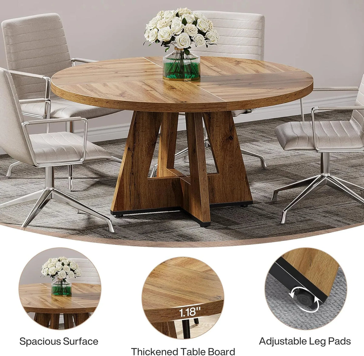 Lantine Ronde Eettafel 120 cm - Landelijke Keukentafel voor 4 Personen - Stevig Metalen Frame - Rustieke Afwerking