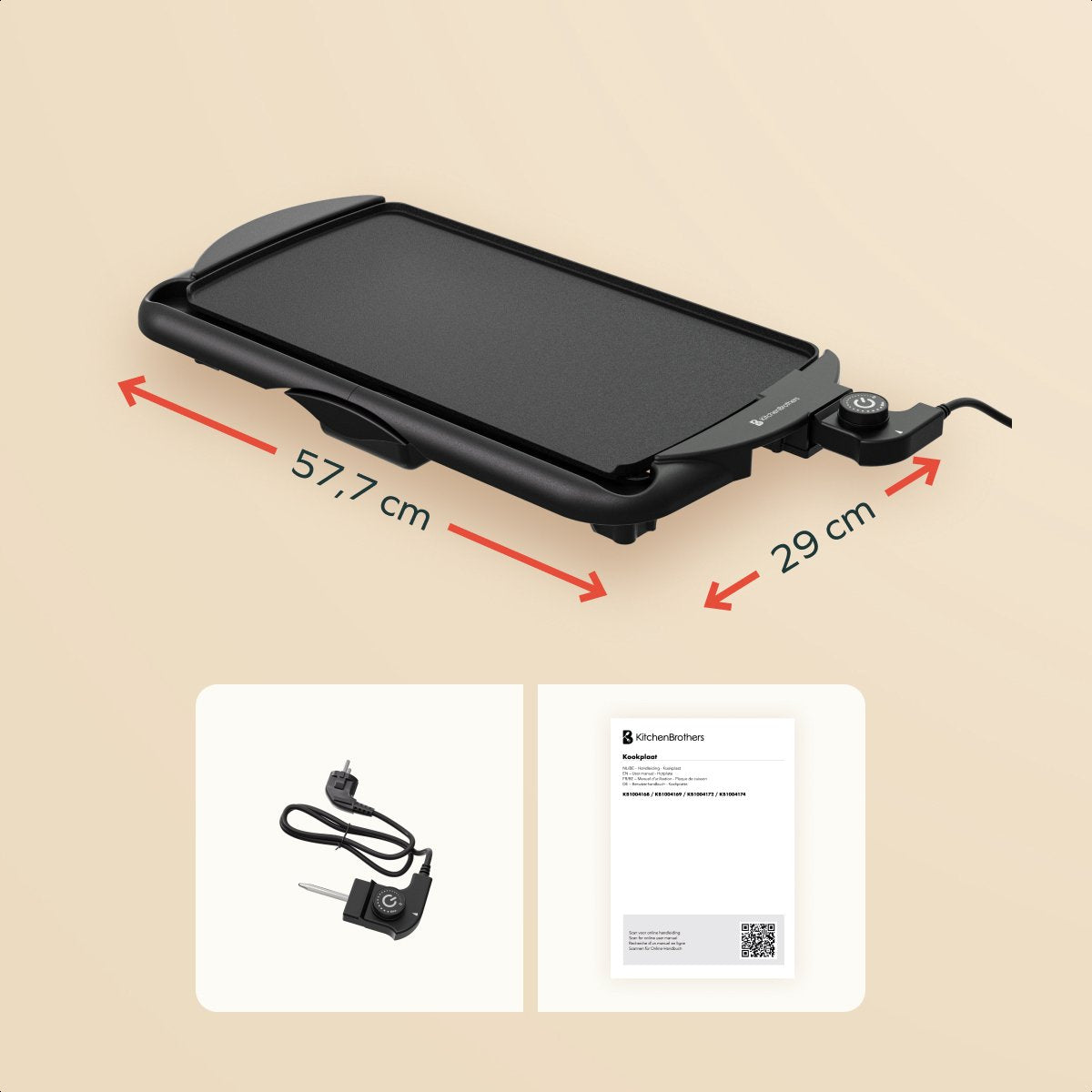 KitchenBrothers Elektrische Grillplaat XL - 2000W - Teppanyaki Bakplaat - Veilig Grillen - Zwart