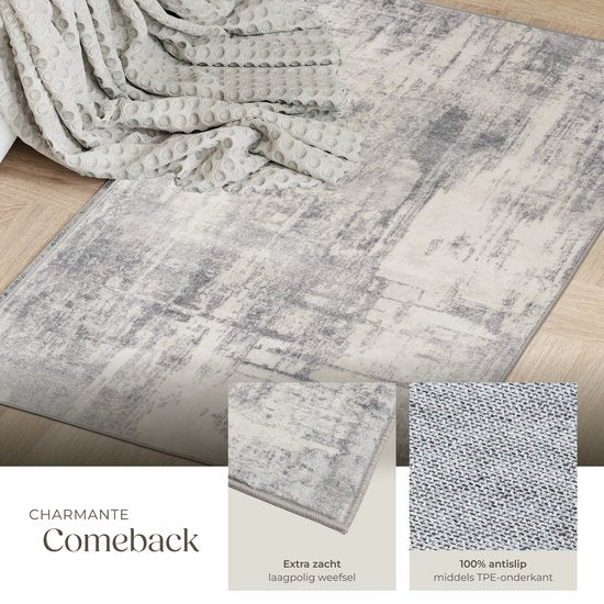 tectake® Vintage design tapijt - Laagpolig vloerkleed voor woonkamer, kinderkamer, slaapkamer of hal - Wasbaar - Div. afmetingen - 60x110cm - beige/grijs