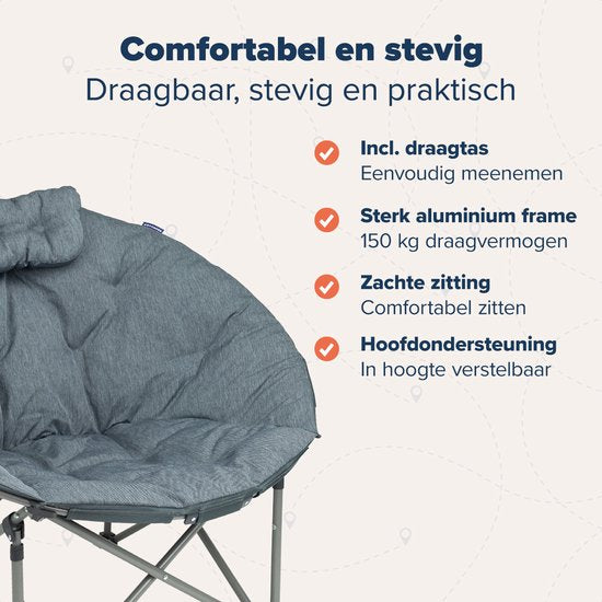 TRVLMORE Campingstoel - XL - Opvouwbaar - Incl. Draagtas - Kampeerstoel - Vlinderstoel - 150 kg draagvermogen - Grijs