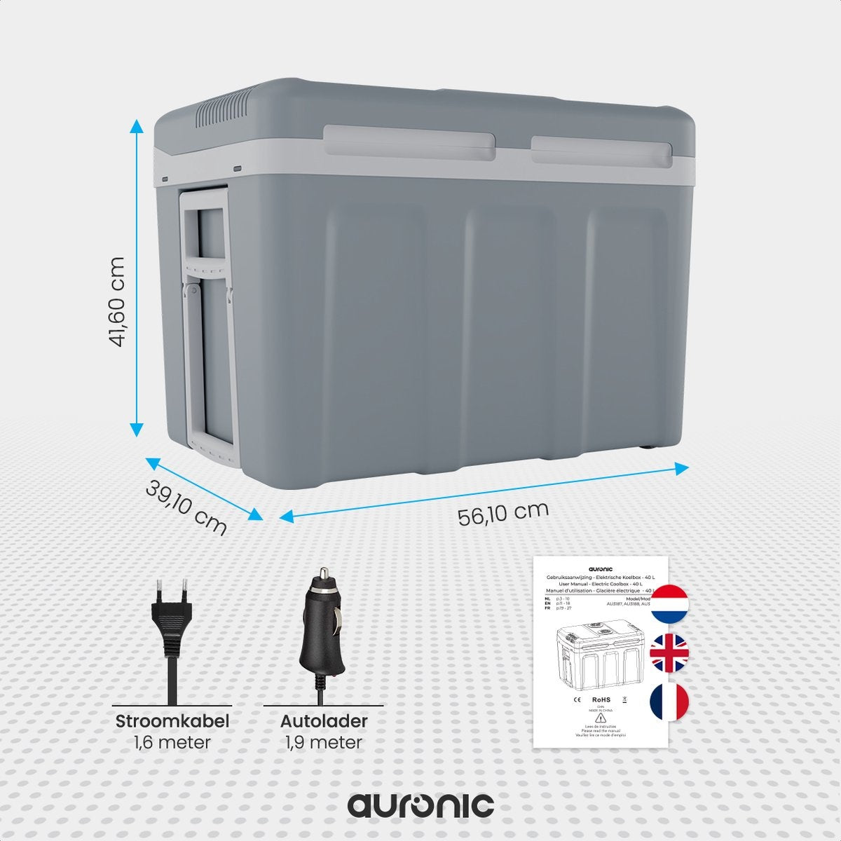 Auronic Elektrische Koelbox - Coolbox - 40L - 12V en 240V - Grijs