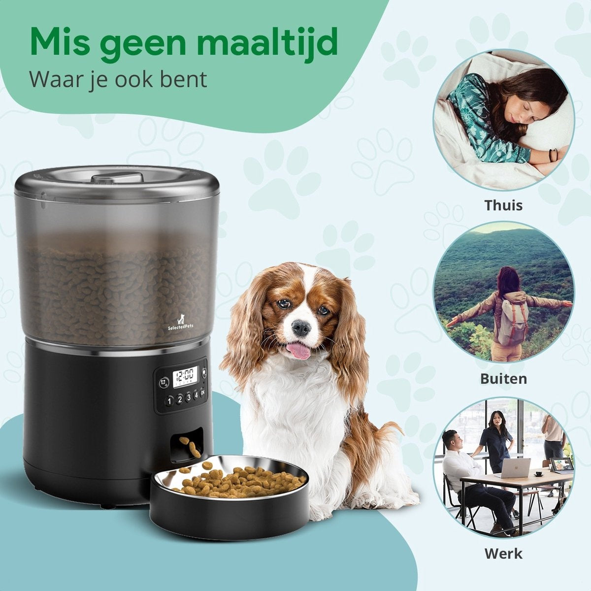 Automatische voerbak kat en hond 4L - Voerautomaat kat - Zwart - Inclusief Nederlandse Handleiding