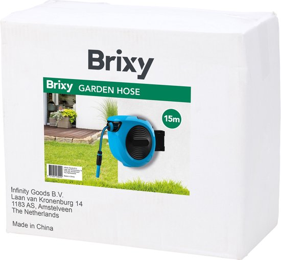 Brixy Wandslangbox - 15 Meter - Slanghouder - Tuinslang Met Haspel - 180° Draaibaar - Automatisch - Slanghaspel