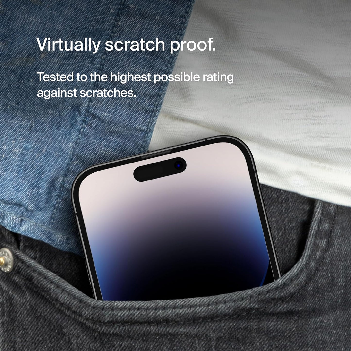 Belkin Privacy TempeRoodGlass Screen Protector voor iPhone 14 Pro – 20 x 100 mm – Zwart – Antimicrobieel, Krasbestendig en Vingerafdrukwerend