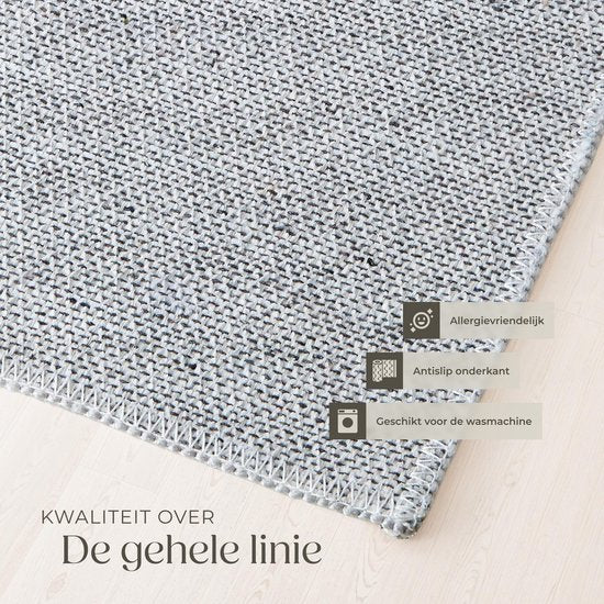 tectake® Vintage design tapijt - laagpolig vloerkleed - Boho vloerkleed - Voor woonkamer, slaapkamer, kinderkamer of tienerkamer - Wasbaar - 240cm x 340cm - blauw