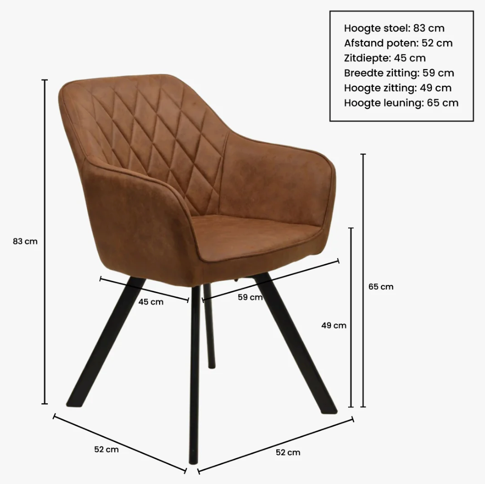 Meubel 31 Brione - Eetkamerstoel Duopack - 360° Draaibaar - H 83 x B 59 cm - Microvezel/Staal - Taupe
