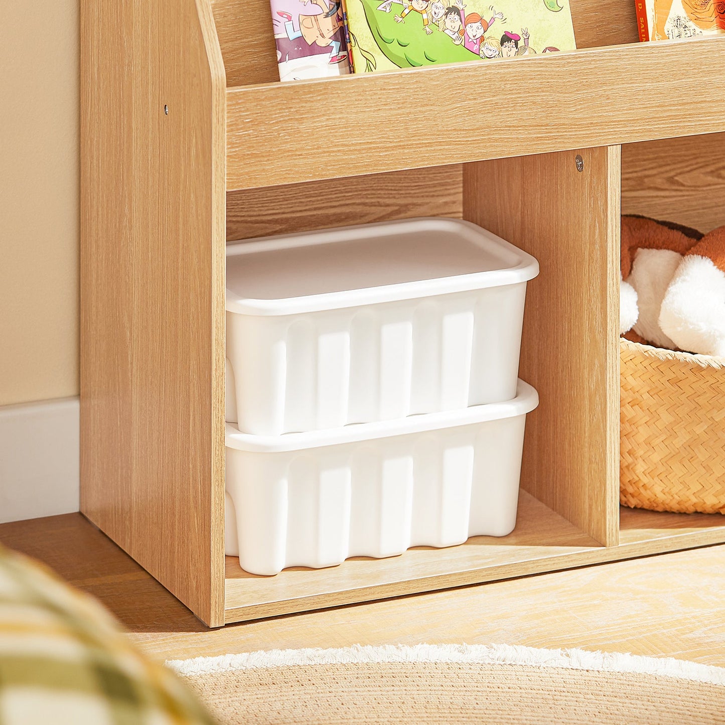 SoBuy KMB01-N Kinderboekenkast hout - 73x30x80 cm – 3 Planken en 2 Open Vakken