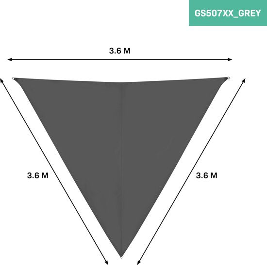 VONROC Premium Schaduwdoek - Driehoek - ∆ 360 cm – Waterafstotend - Grijs – Incl. Opbergtas en bevestigingskoord
