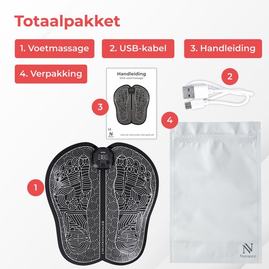 Nuvance - Voetmassage Apparaat met Display - EMS Massage Mat - Stimuleert Bloedsomloop - Massageapparaten - Draadloos - 54 standen - Zwart