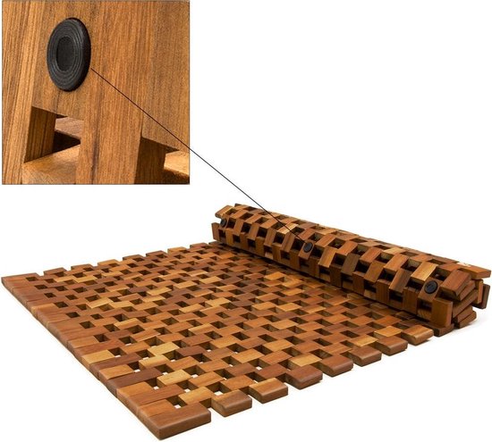 Badmat - Acaciahout Antislip Blokjespatroon 80x50cm - FSC gecertificeerd