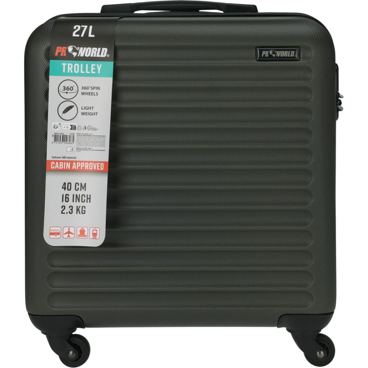 ProWorld Handbagage Koffer 16 Inch - Antraciet - 26 Liter - 4 Zwenkwielen - Cijferslot - 41 x 22 x 47 cm