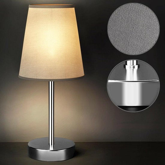 Tafellamp, nachtlamp, grijze kap, metalen voet