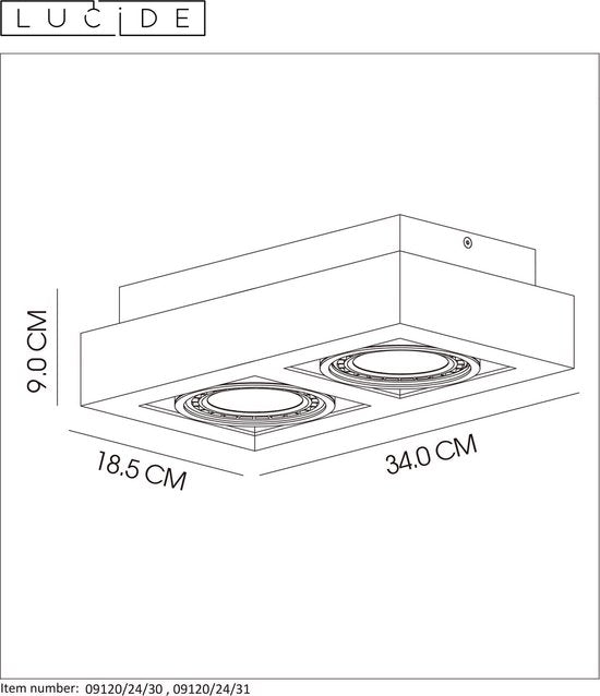 Lucide ZEFIX - Plafondspot (Plafondlamp) - LED Dim to warm - GU10 (ES111) - 2x12W 2200K/3000K - Zwart