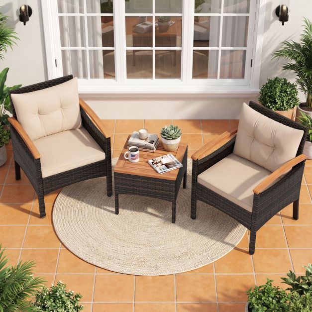 Coast 3-delige Rotan Tuinset – Stoelen 60,5 x 60 x 73 cm – Bruin