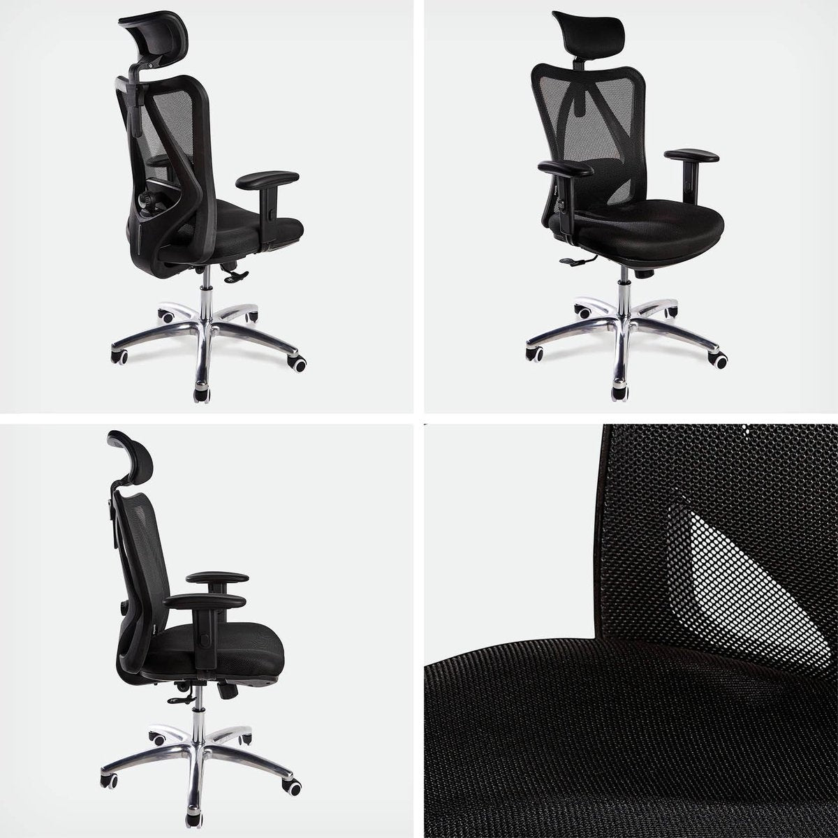 LifeGoods Ergonomische Bureaustoel - Office Chair - Volwassenen - Verstelbaar - Hoofdsteun - Zwart/Chroom