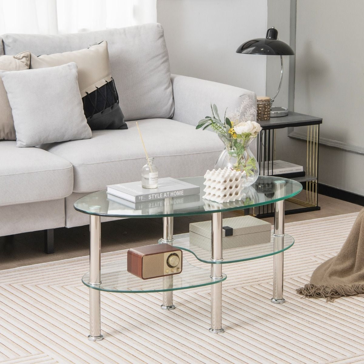 Coast Salontafel - 3 Laags - Gehard Glas - Modern - 89 x 50 x 45 cm - Wit