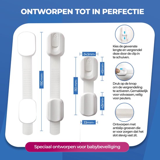 Roegaarden Kinderslot kastjes - kastbeveiliging voor kinderen - Zonder boren - Wit - 8 Stuks