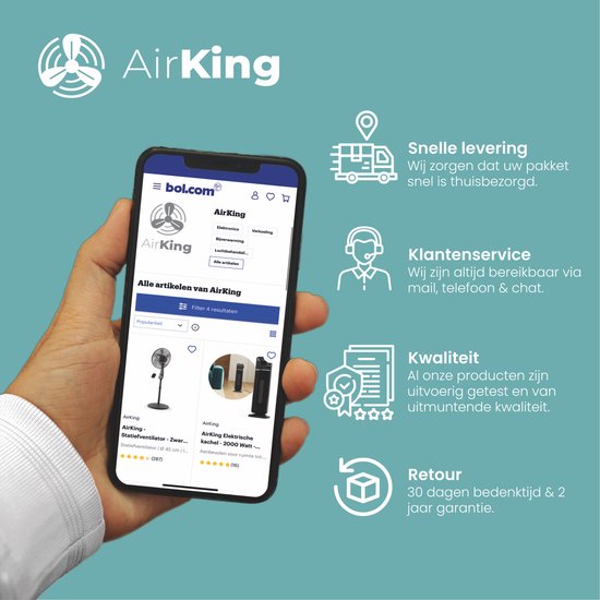 AirKing Elektrische Kachel - Compacte Keramische kachel met touchscreen - Kachelventilator 2 Standen 900 en 1800 Watt - Kantelbeveiliging - Draagbaar