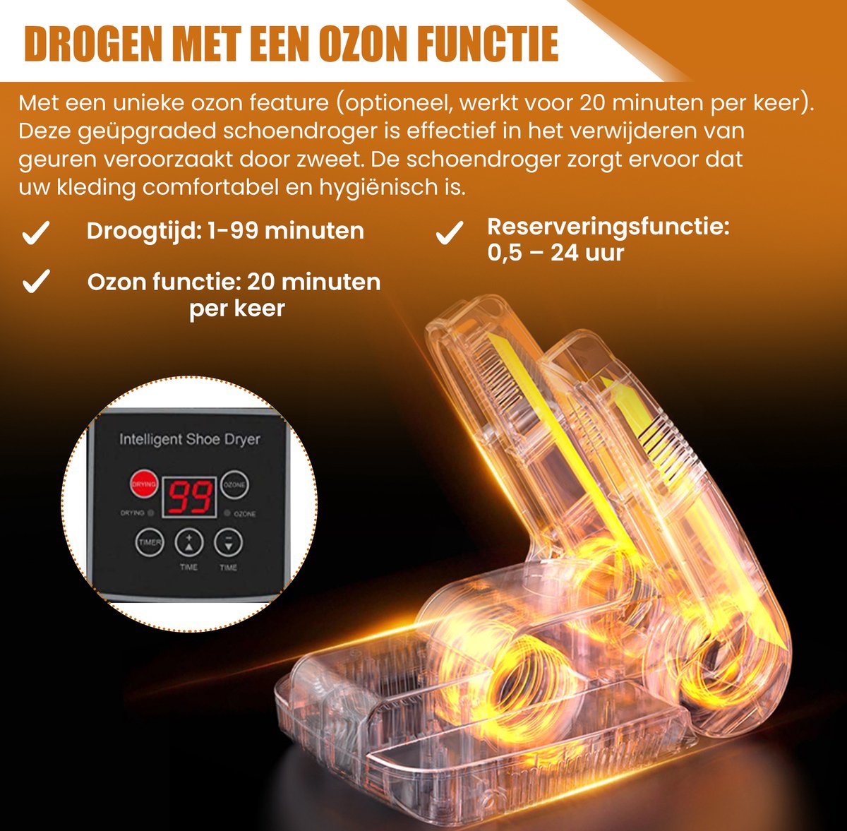 TibaGoods Premium Schoenendroger & Schoenverfrisser - Ozone functie - Schoendroger Fresh - Droogfunctie - Inclusief 10 Geurvreters - Shoe - Zwart