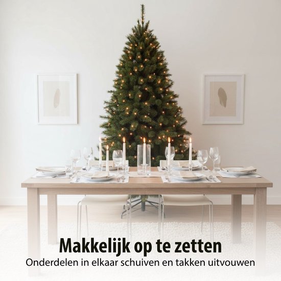 Triumph Tree Bristlecone Kunstkerstboom - Kerstboom met Verlichting en 240 LED Lampjes - Kunstboom met Scharnierconstructie - H215 x Ø127 cm - Donkergroen - Voor Binnen
