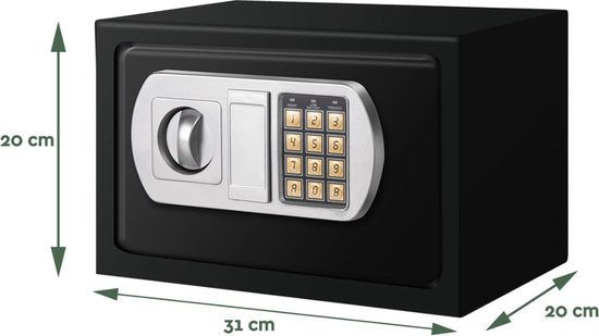 BRASQ Elektrische Kluis Zwart - 31x20x20 cm - Cijferslot - incl. Bevestigingsmateriaal - Geldkist - geldkluis - Geldkistje met cijferslot